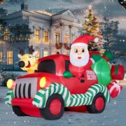 Hot selling christmas decoration inflatable deerlet car with santa, wholesale advertising inflatable christmas old man for rent